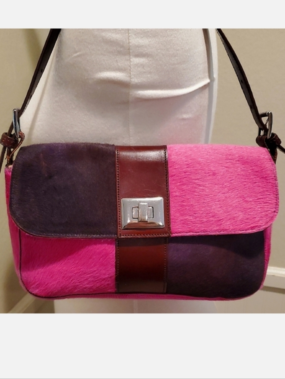 J&M Davidson Calf Hair Baguette Shoulder Bag